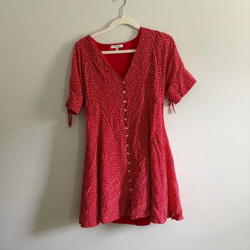 MADEWELL RED SILK BUTTON FRONT MINI DRESS - Picture 3 of 8